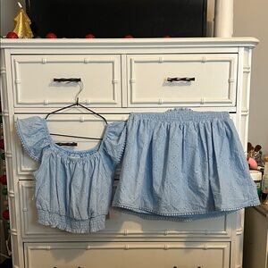 Blue Eyelet Women's Top and Skirt Set